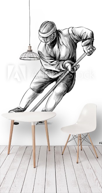 Picture of Hockey player Hand drawn sketch Winter sport